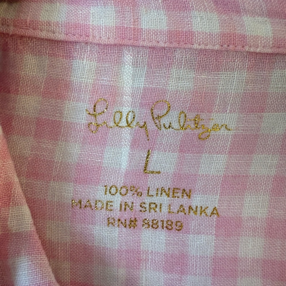 Lilly Pulitzer Pink and White Gingham Linen Shirt - Picture 4 of 4
